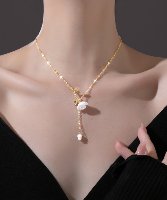 Diy White Copper Overgild Rose Tassel Pendant Necklace Ly1792