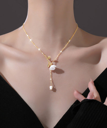 Diy White Copper Overgild Rose Tassel Pendant Necklace Ly1792
