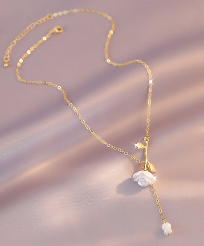 Diy White Copper Overgild Rose Tassel Pendant Necklace Ly1792