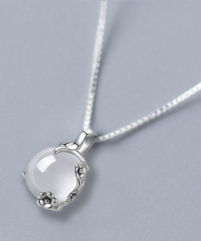 Diy White Silver Silver Chalcedony Plum Blossom Pendant Necklace