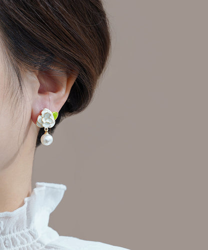 Diy White Sterling Silver Overgild Enamer Pearl Drop Earrings Tw1018