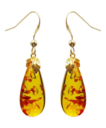 Diy Yellow 14k Gold Amber Water Drop Drop Earrings Tw1038