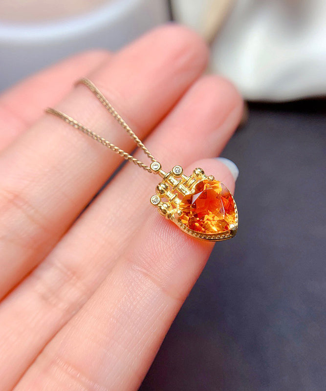 Diy Yellow Sterling Silver Overgild Crystal Pendant Necklace Qu041