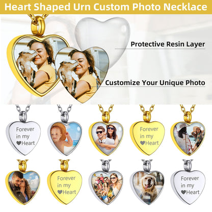 Personalised Picture Heart Urn Pendant Necklace for Ashes Pet Cremation Jewelry