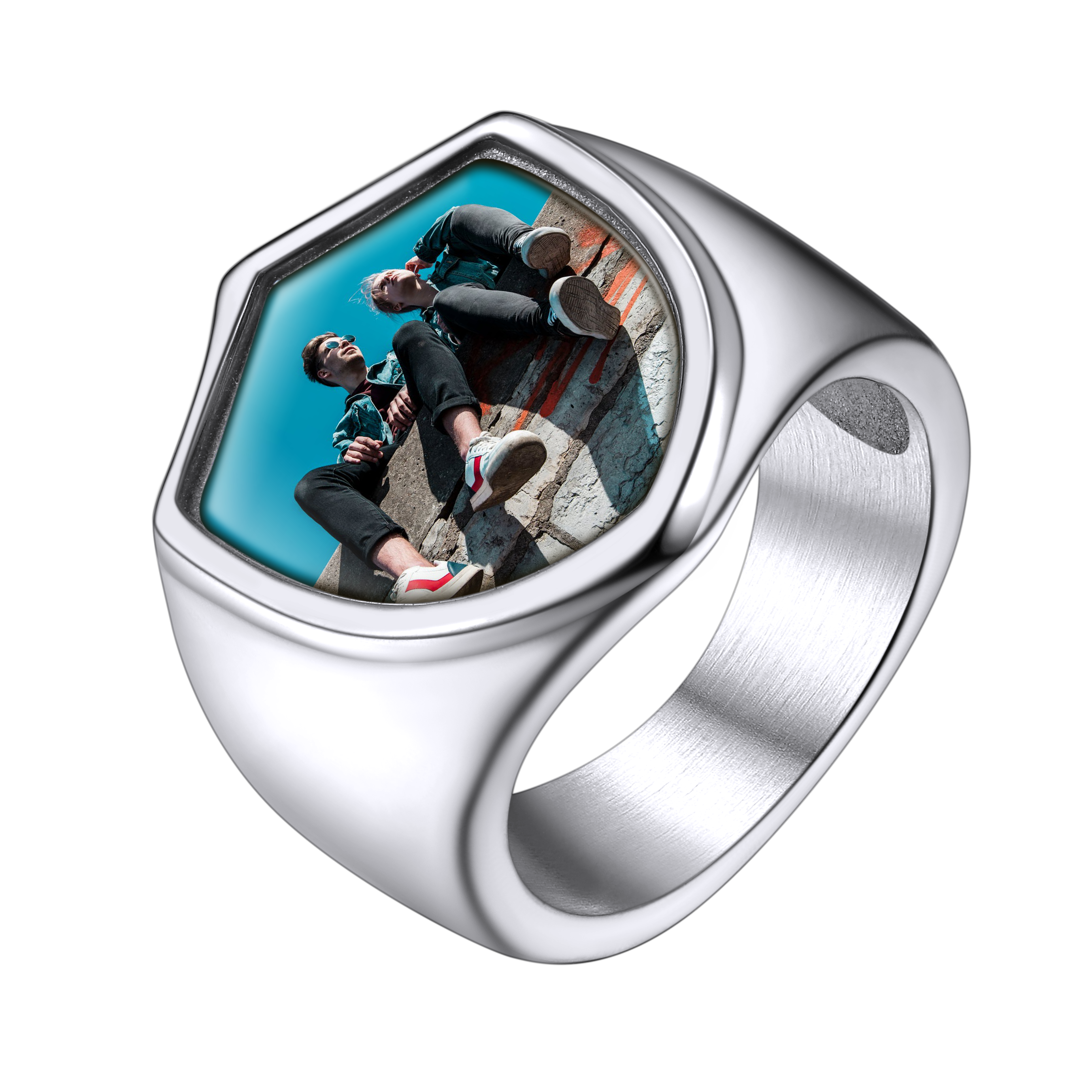 Customized Shield Signet Ring With Photo Memorial Gift for