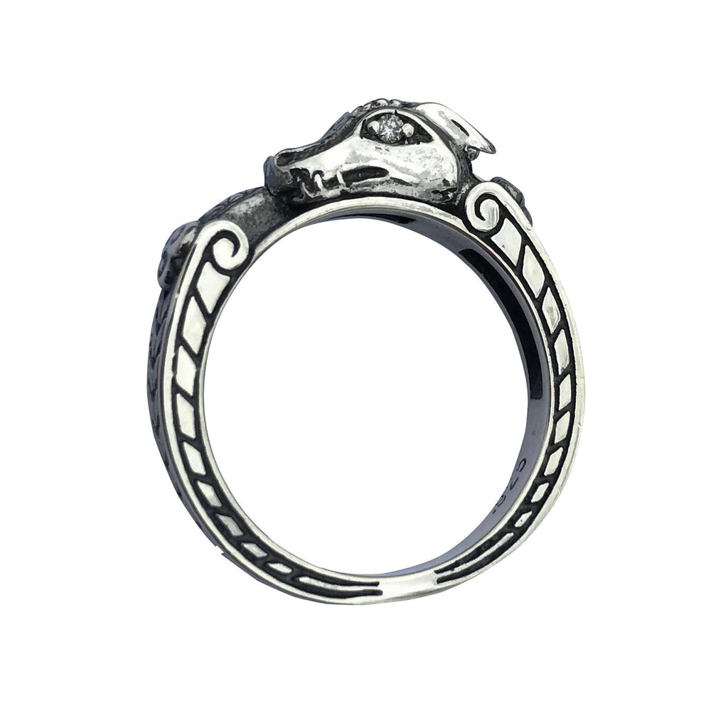 Dragon Ring Diamond Engagement Gothic Ringband in Sterling Silver