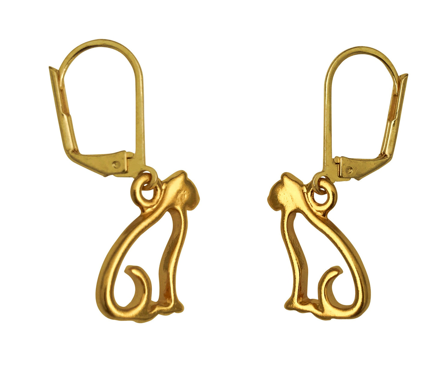 Dragonweave Cat Charm Necklace and Earring Set, Gold Plated Black Leather Choker and Leverback Earrings