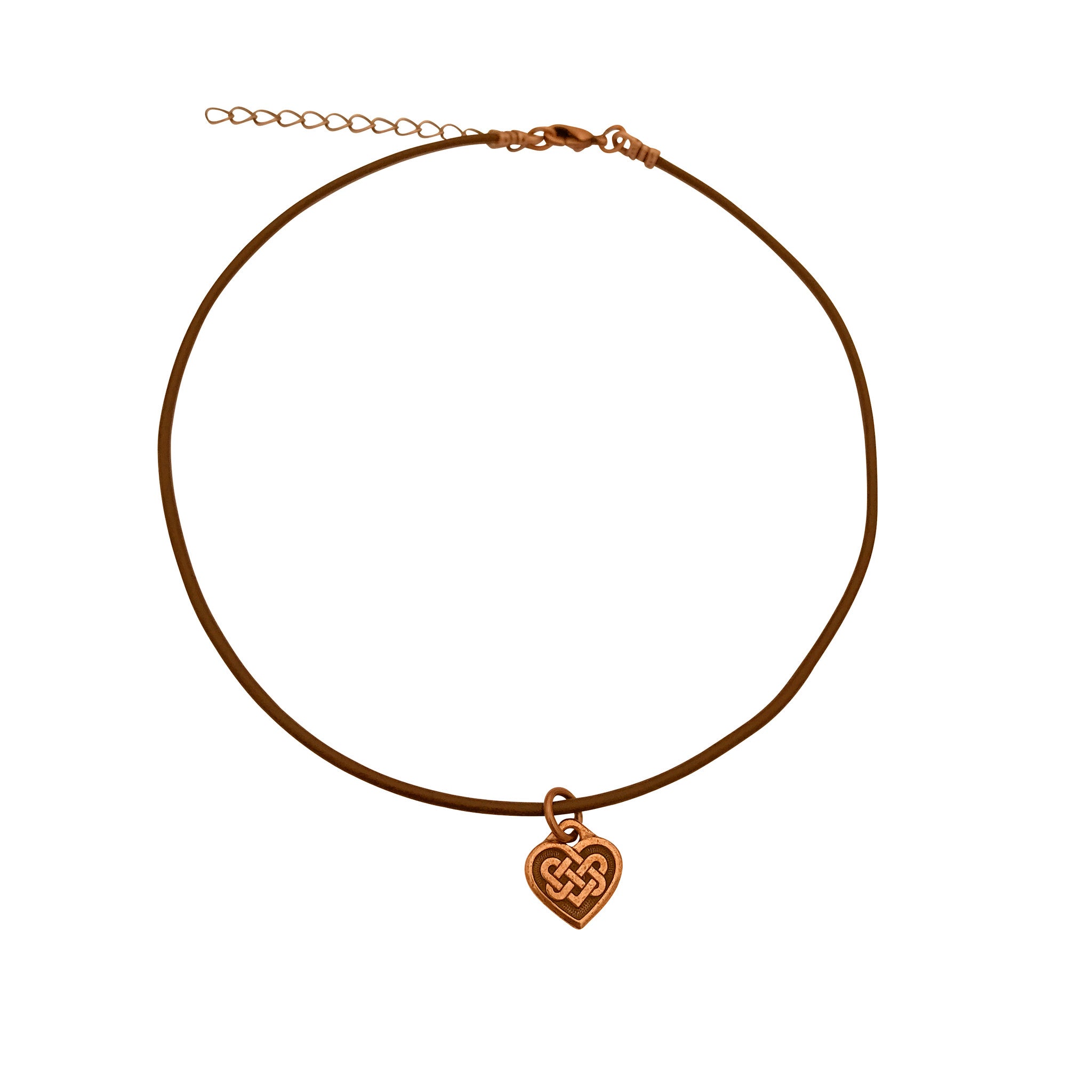 Dragonweave Celtic Heart Charm Necklace and Earring Set, Antique Copper Brown Leather Choker and Leverback Earrings