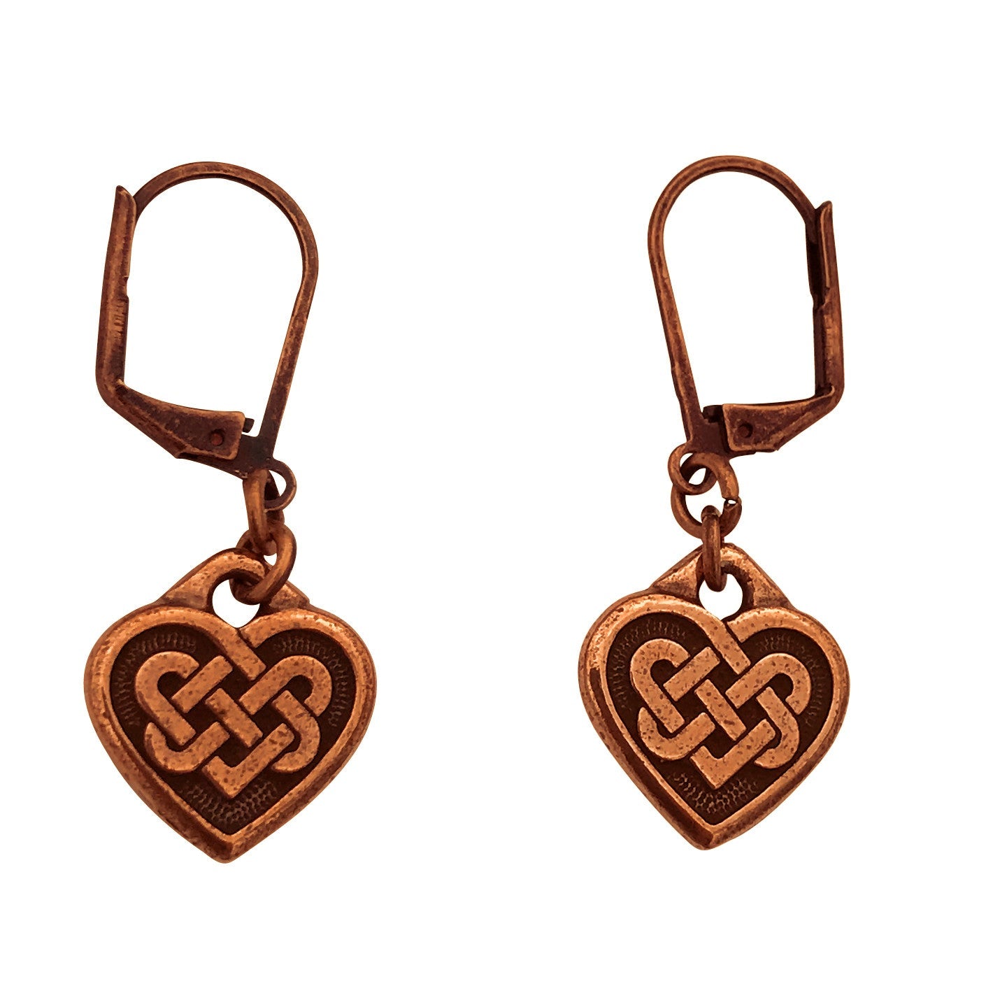 Dragonweave Celtic Heart Charm Necklace and Earring Set, Antique Copper Brown Leather Choker and Leverback Earrings
