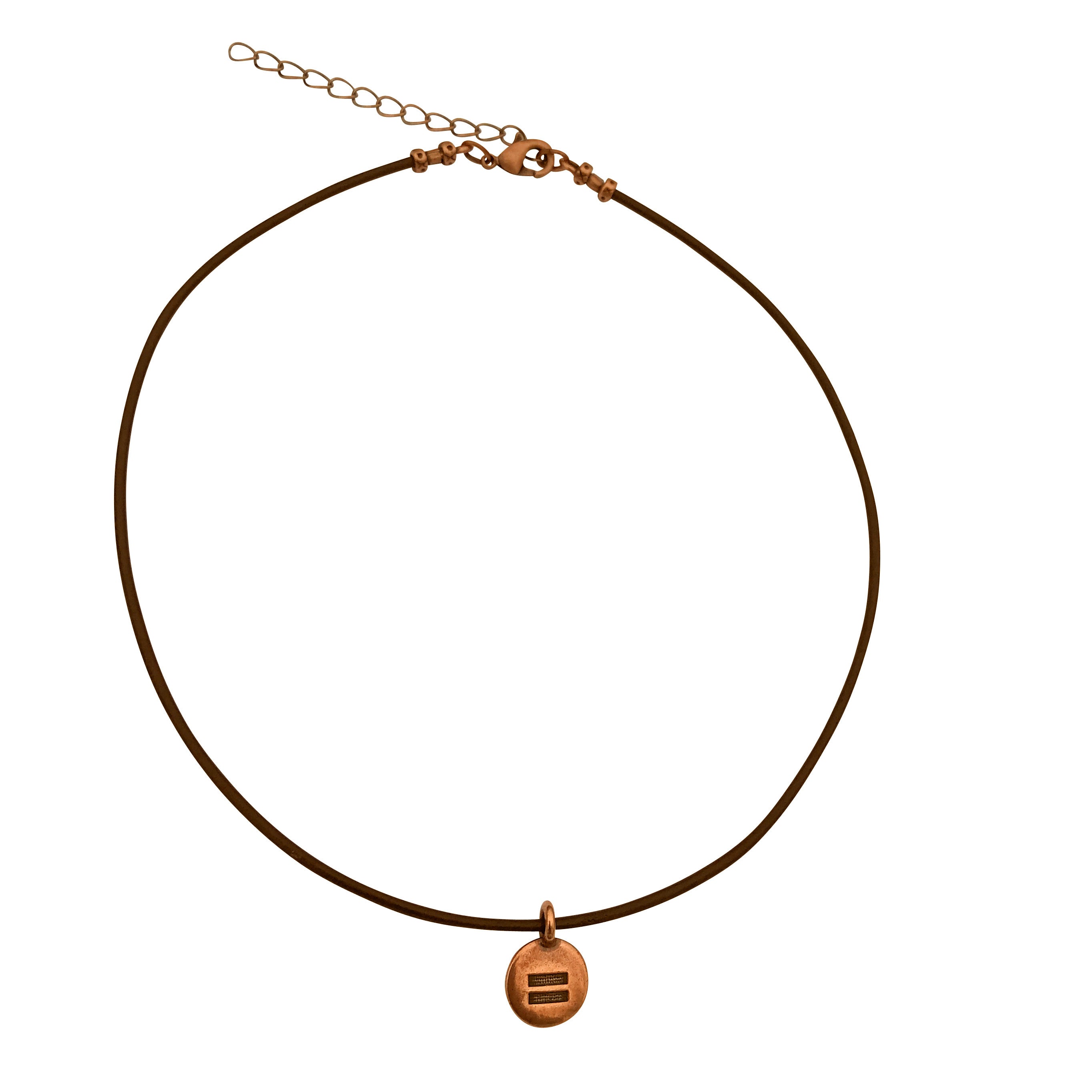 Dragonweave Equality Circle Charm Necklace and Earring Set, Antique Copper Brown Leather Choker and Leverback Earrings