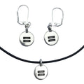 Dragonweave Equality Circle Charm Necklace and Earring Set, Silver Plated Black Leather Choker and Leverback Earrings