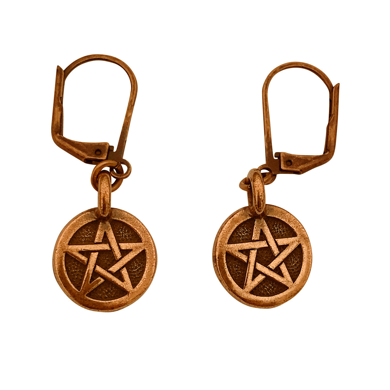 Dragonweave Pentagram Circle Charm Necklace and Earring Set, Antique Copper Brown Leather Choker and Leverback Earrings