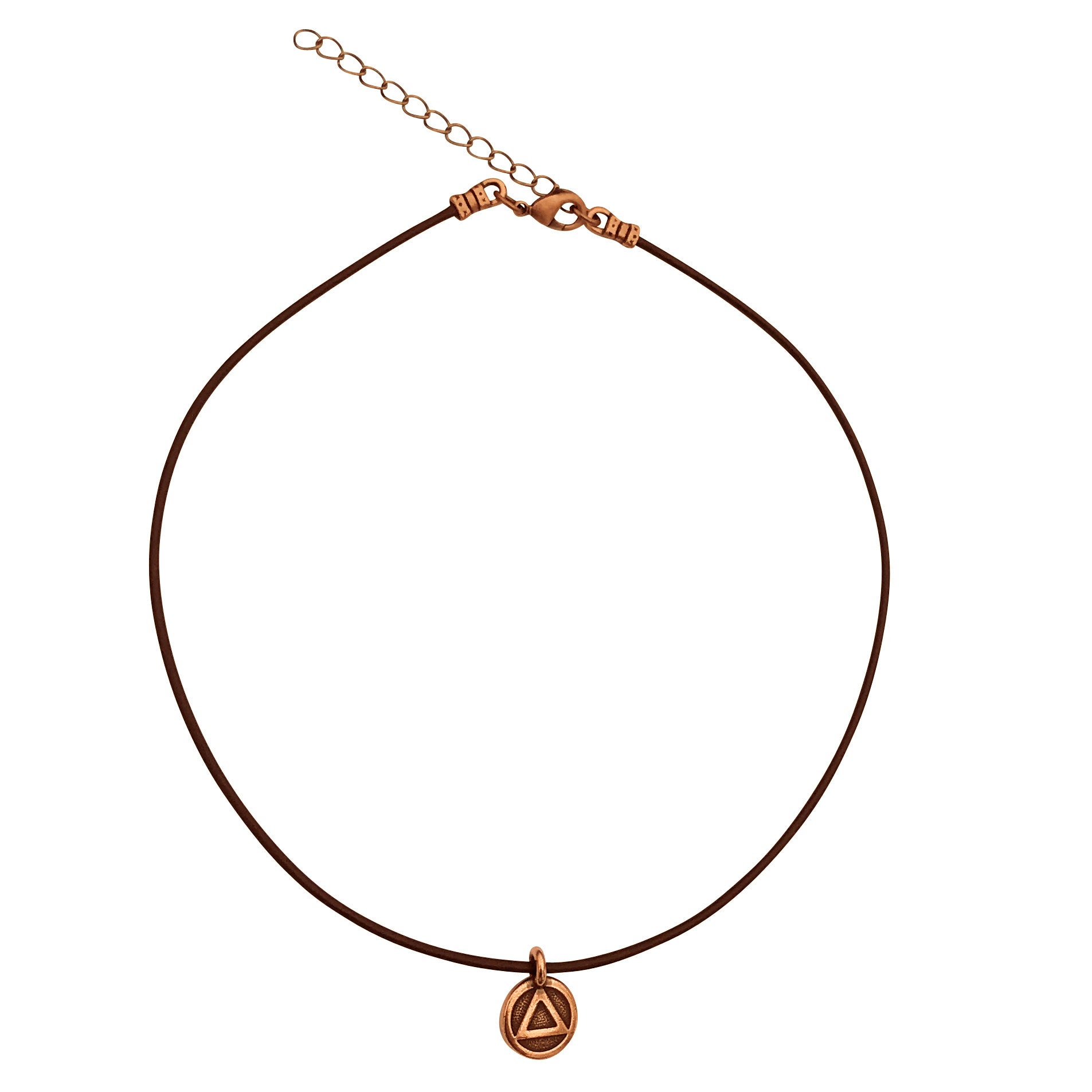 Dragonweave Recovery Triangle Circle Charm Necklace and Earring Set, Antique Copper Brown Leather Choker and Leverback Earrings