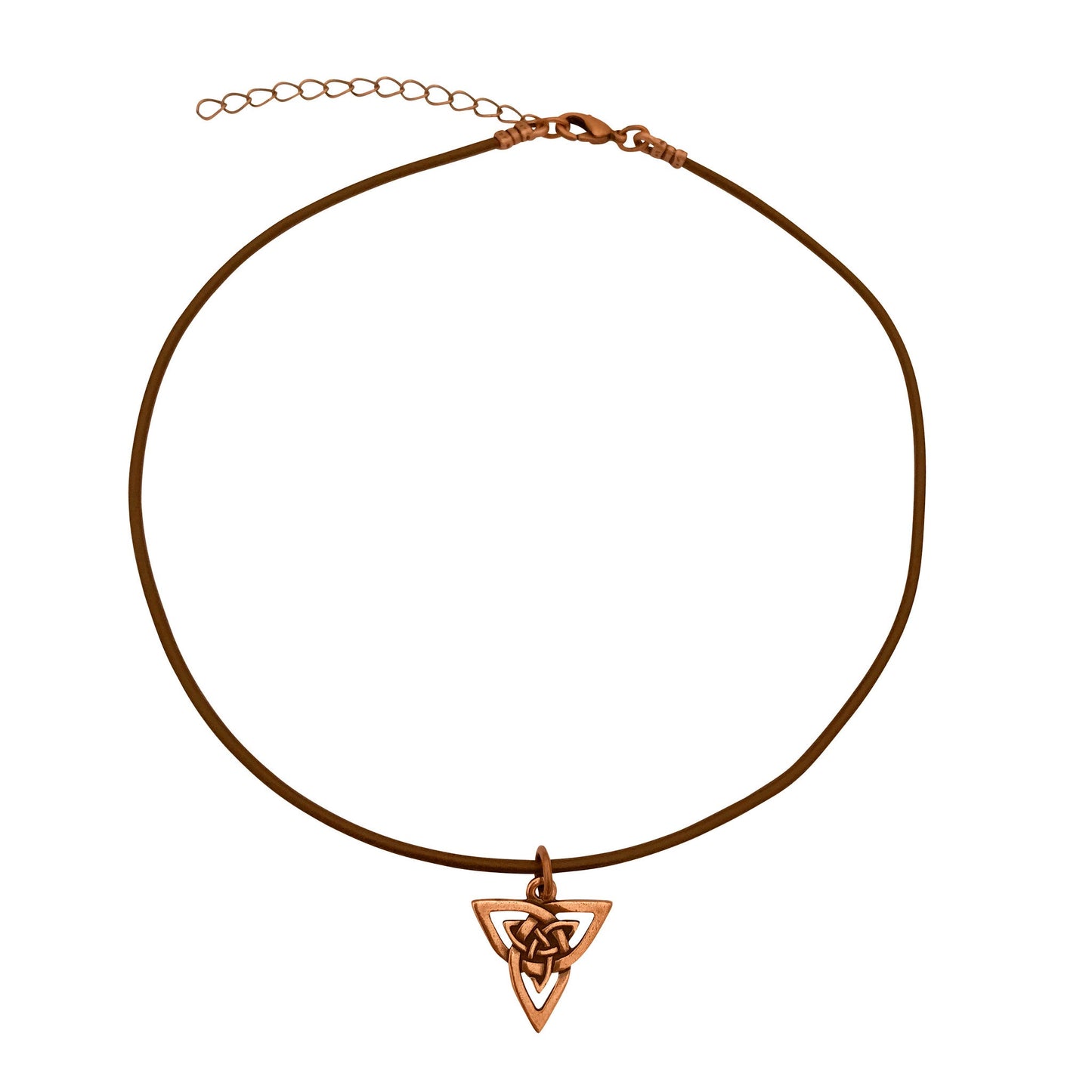 Dragonweave Celtic Trine Charm Necklace and Earring Set, Antique Copper Brown Leather Choker and Leverback Earrings