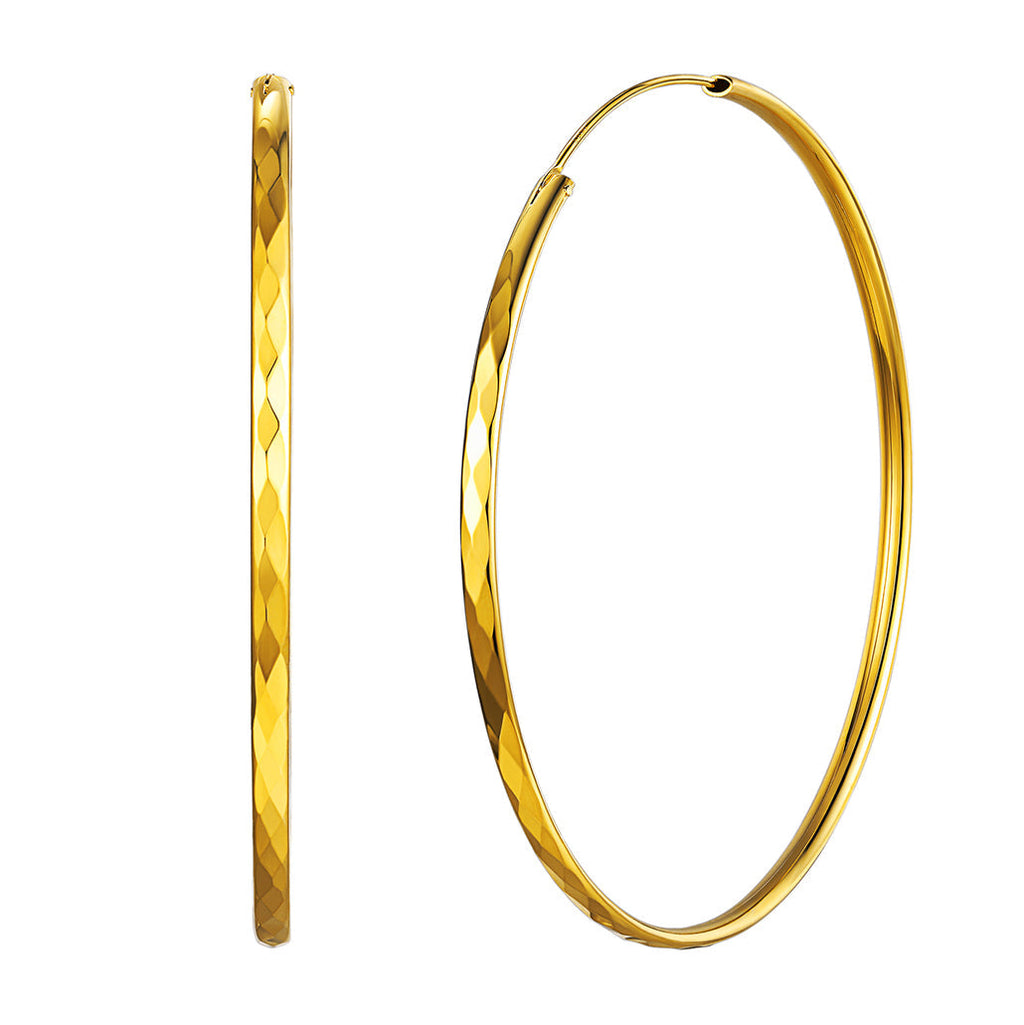 Diamond-cut Silver Hoop Earrings for 30/50/70mm