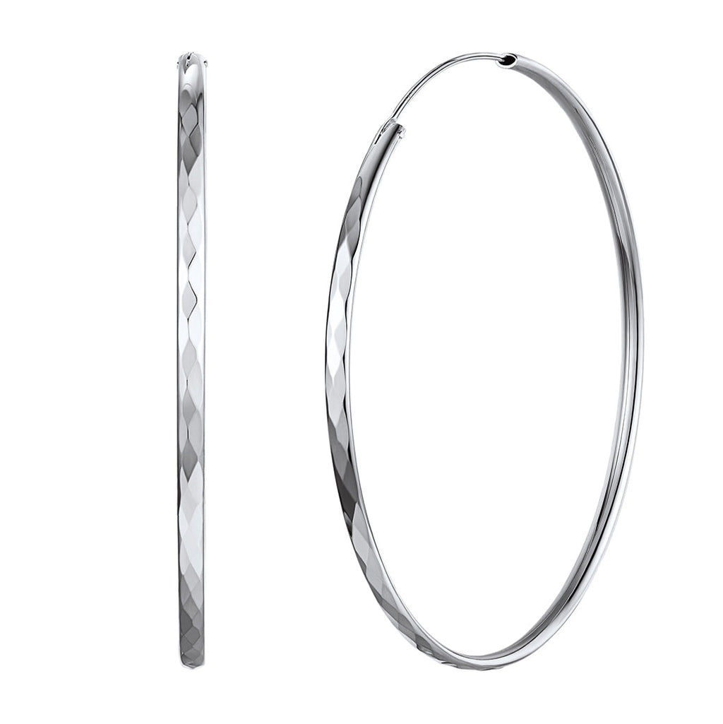 Diamond-cut Silver Hoop Earrings for 30/50/70mm