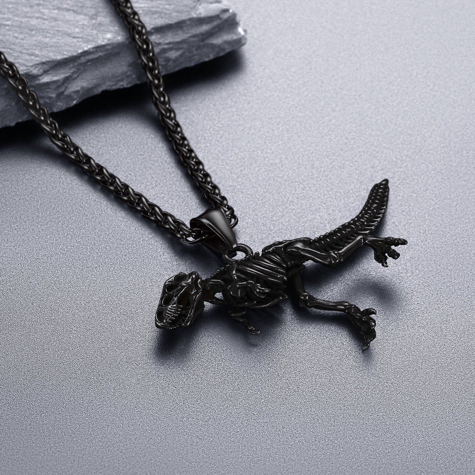 Punk Dinosaur Skeleton Necklace for in Stainless Steel