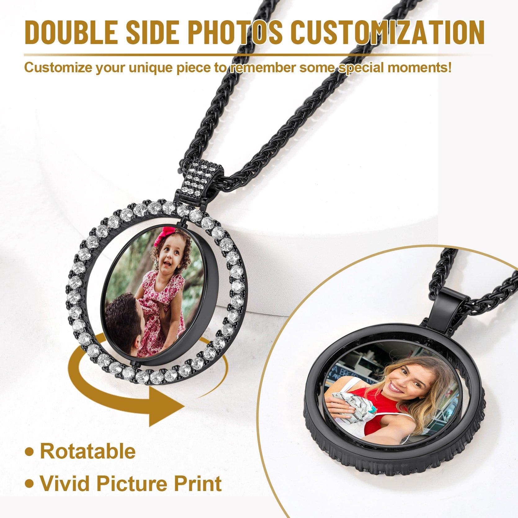 Cuban Chain & Cz Custom Picture Necklace Set for