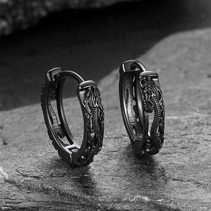 Gothic Punk Dragon Hollow Hoop Huggie Earrings for