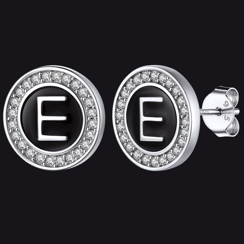 Personalized Black Initial Letter Stud Earrings for