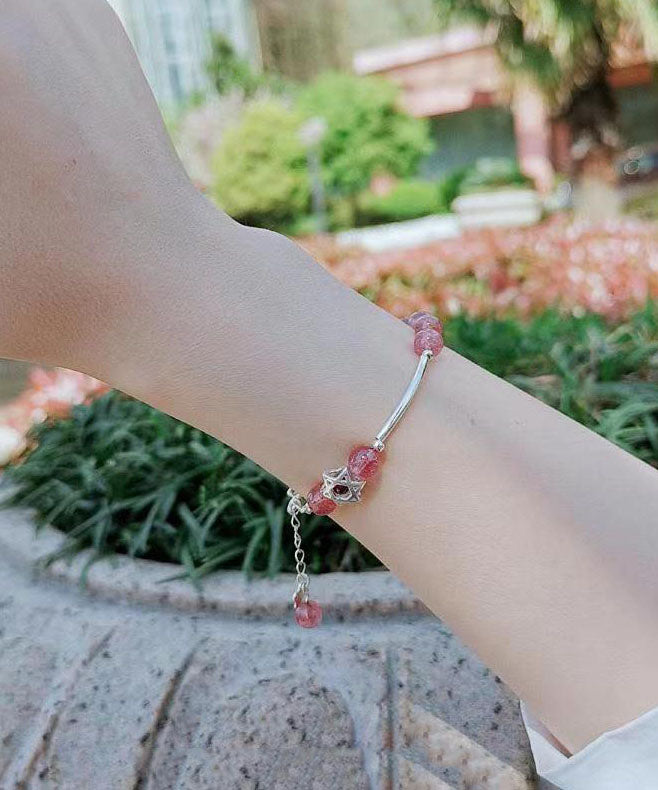 Aqua Red Sterling Silver Strawberry Crystal Garnet Charm Bracelet