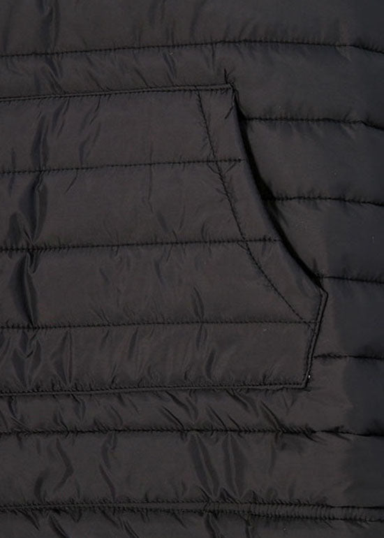 Black Drawstring Hooded Pockets Fine Cotton Filled Tops Winter