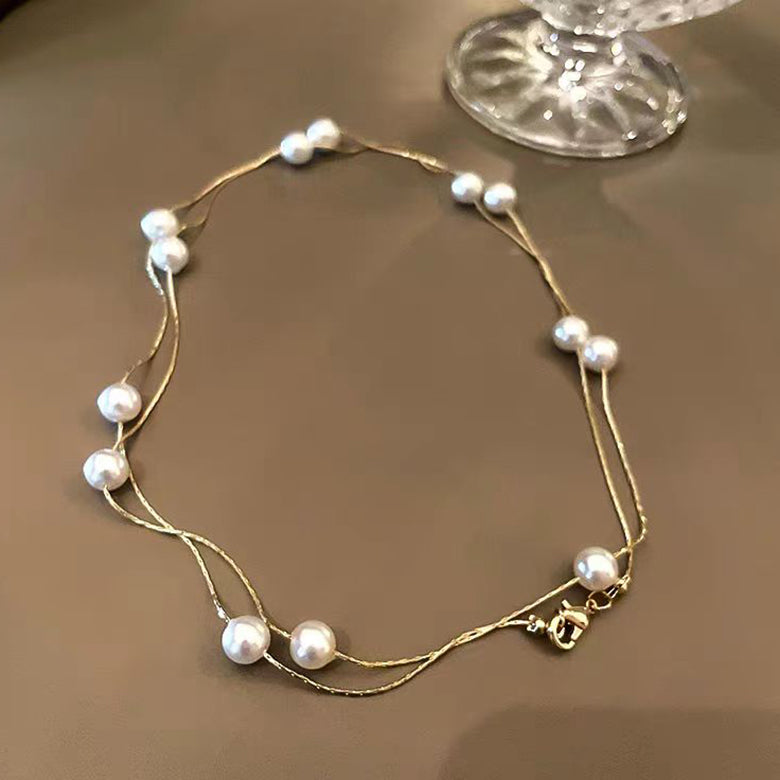 Gold Alloy Double Layered Pearl Necklace
