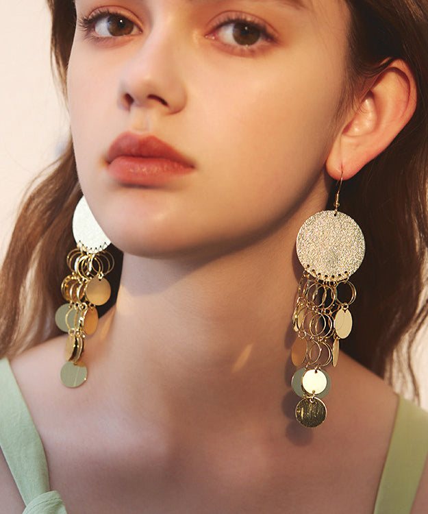 Gold Sequins Tassels Exaggeration Gold Plated Drop Earrings