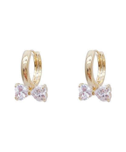 Gold Sterling Silver Overgild Crystal Bow Hoop Earrings