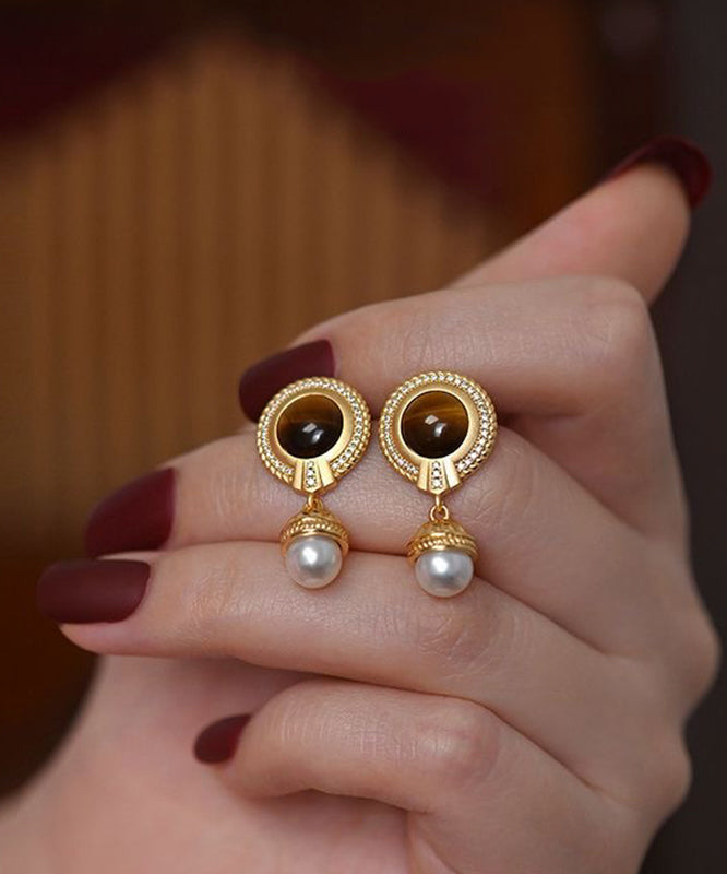 Overgild Gold Pearl Earrings Silver Drop Sterling Tassel
