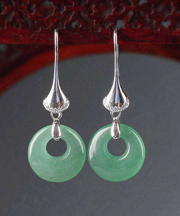 Green Sterling Silver Jade Drop Earrings