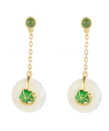 Green Sterling Silver Overgild Jade Lotus Drop Earrings