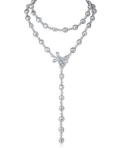 Grey Bow Multi-layer Pearl Necklace