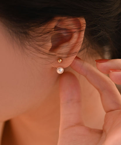 Sphere Rear Mounted Pearl Gold Plated Stud Earrings