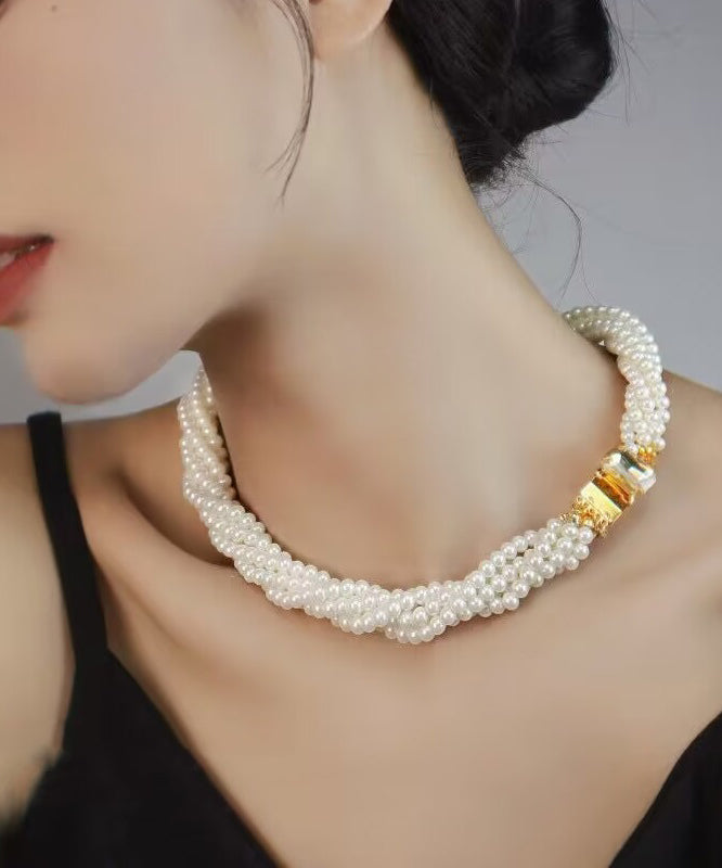 White Alloy Multi Layer Pearl Princess Necklace