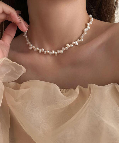 White Alloy Pearl Tassel Gratuated Bead Necklace Gh1058