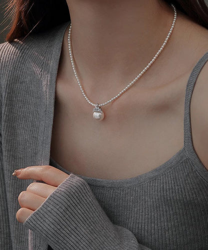 White Alloy Zircon Pearl Pendant Necklace Ra003