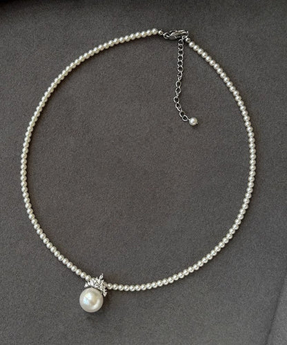 White Alloy Zircon Pearl Pendant Necklace Ra003
