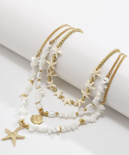 White Copper Starfish Shell Layered Pendant Necklace