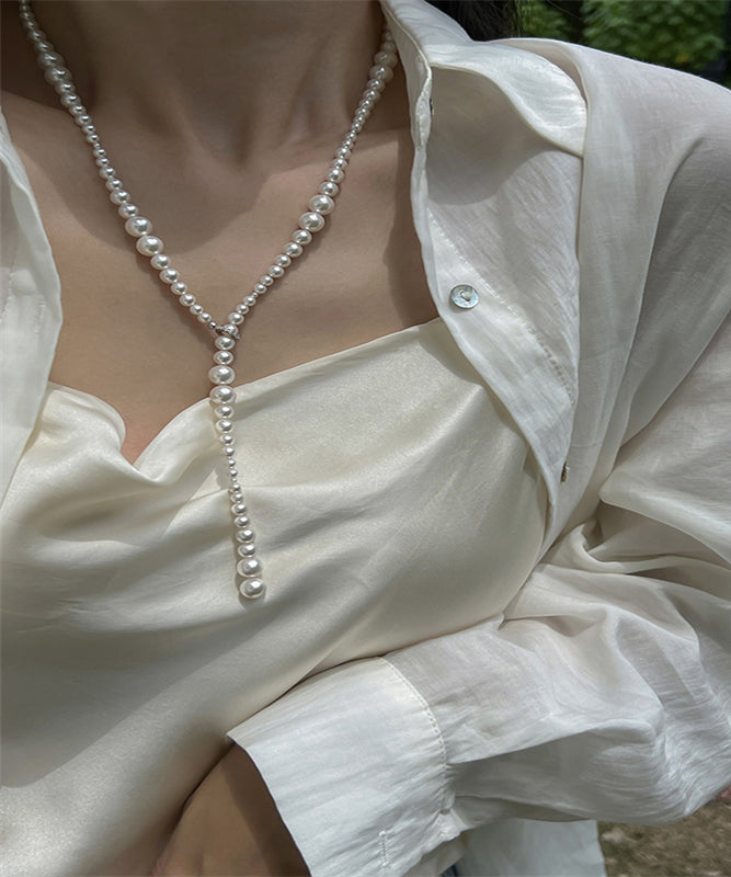 White Pearl Beading Gratuated Bead Necklace Wq021