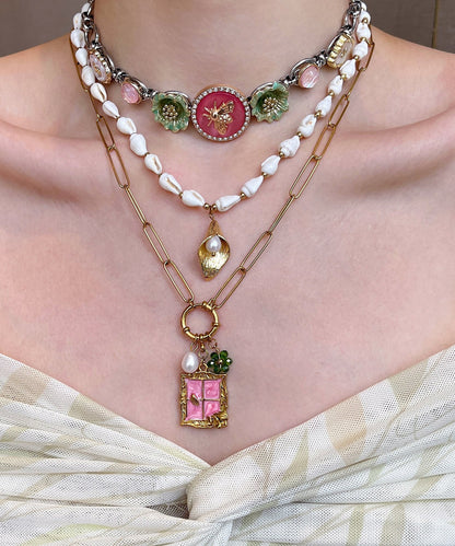 White Shell Layering Alloy Three Piece Set Pendant Necklace