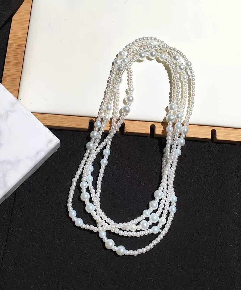 White Sterling Silver Pearl Sweater Necklace Yr002