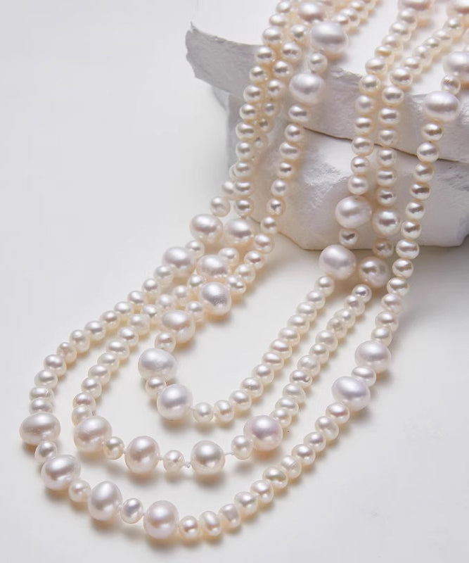 White Sterling Silver Pearl Sweater Necklace Yr002
