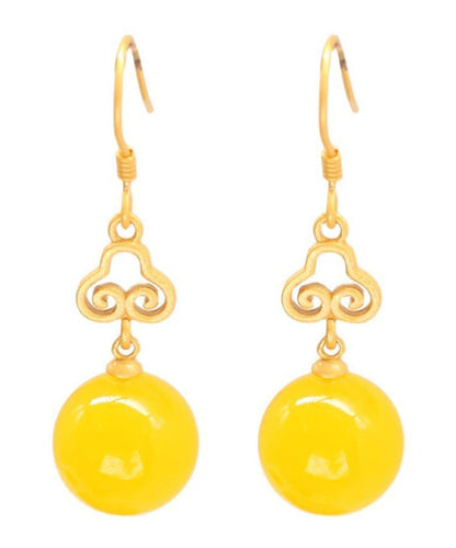 Yellow Silver Inlaid Beeswax Ball Drop Earrings