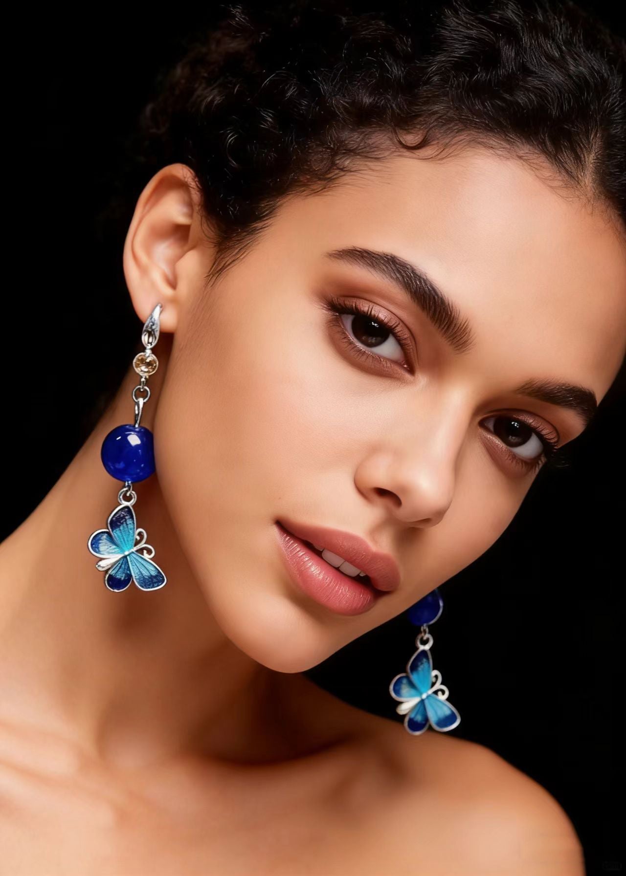 Style Blue Butterfly Long Tasseled Drop Earrings