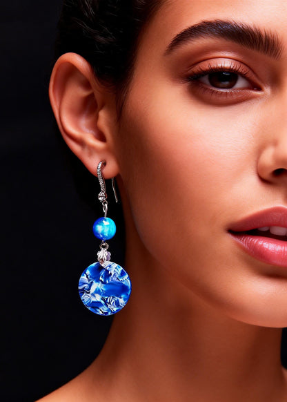 Style Peacock Blue Paitings Fine Jade Drop Earrings
