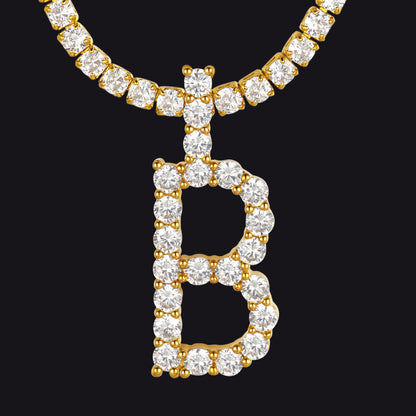 Initial Letter Pendant Necklace With Tennis Chain for