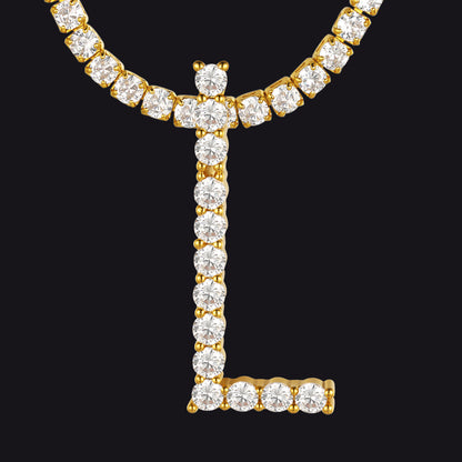 Initial Letter Pendant Necklace With Tennis Chain for