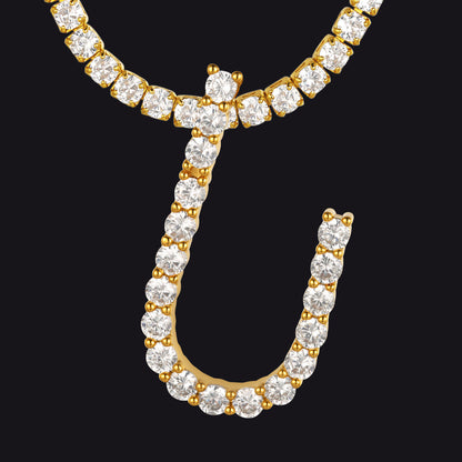Initial Letter Pendant Necklace With Tennis Chain for
