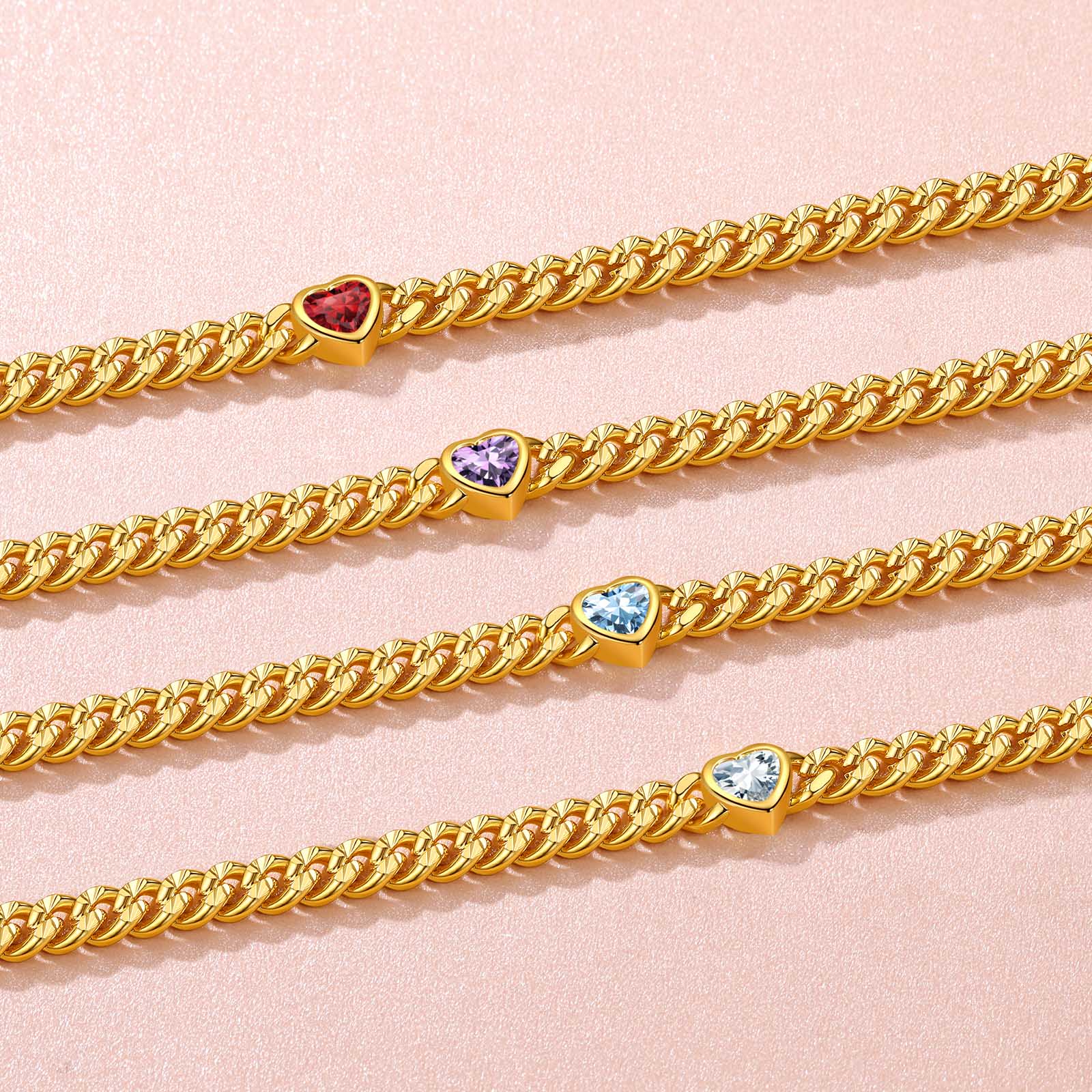 4.5mm Heart Birthstone Gold Chain Choker Necklace for